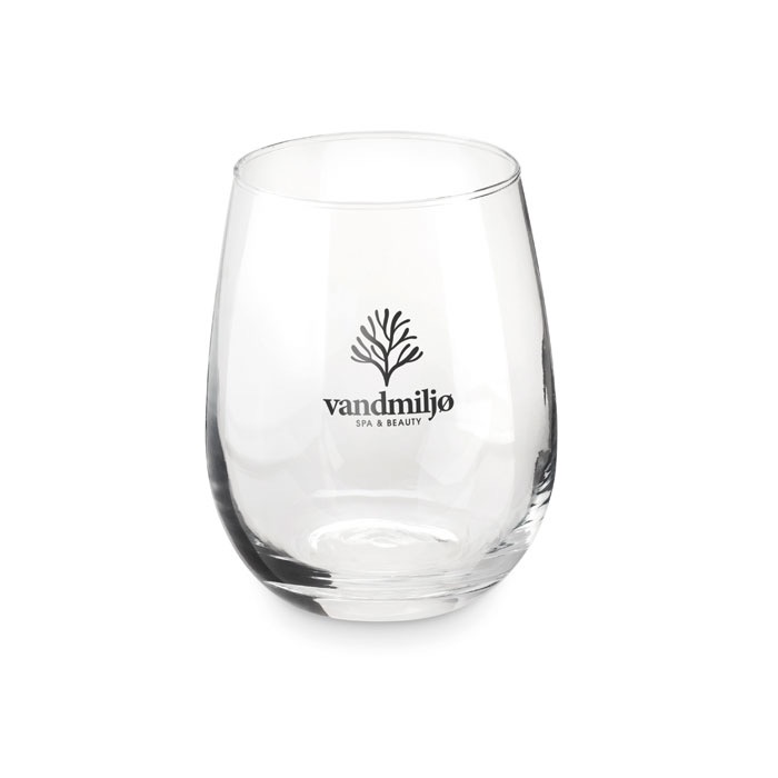 Vin/vatten glas utan fot i presentask transparent