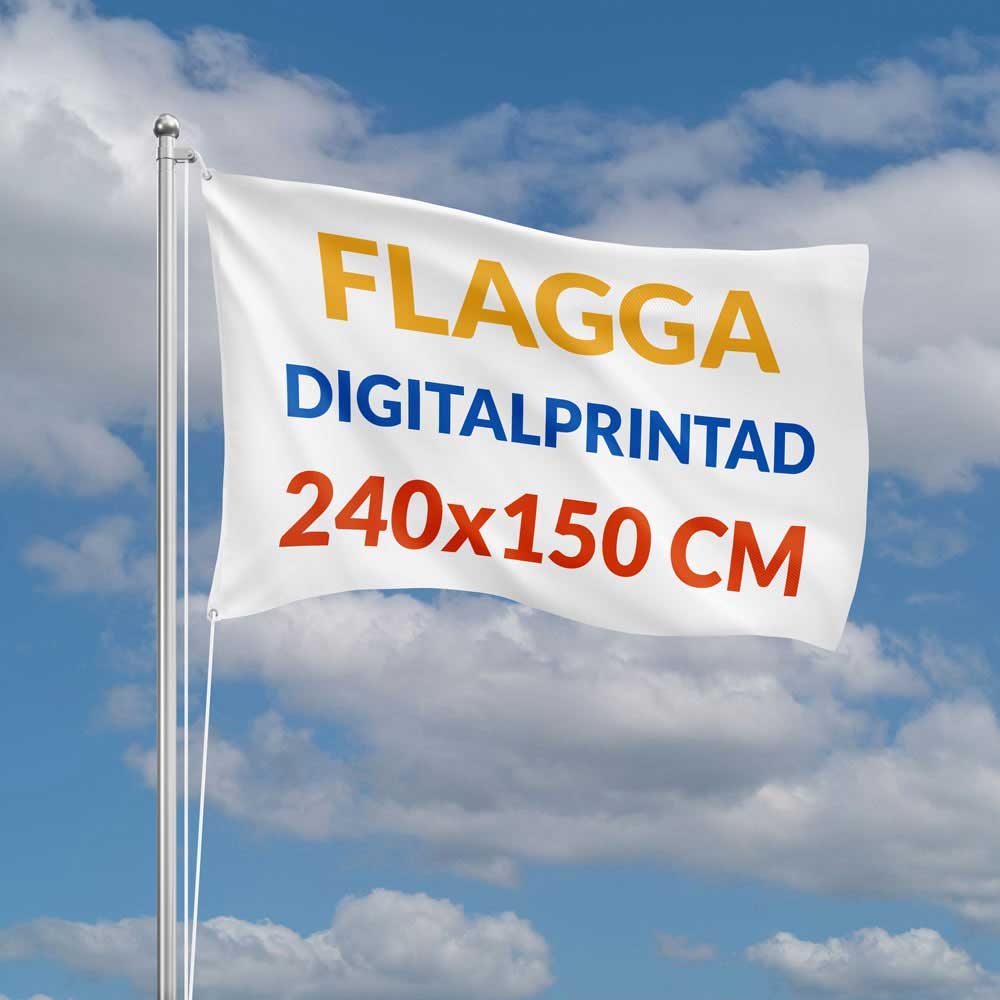 Digitalprintad flagga 240x150 cm liggande transparent