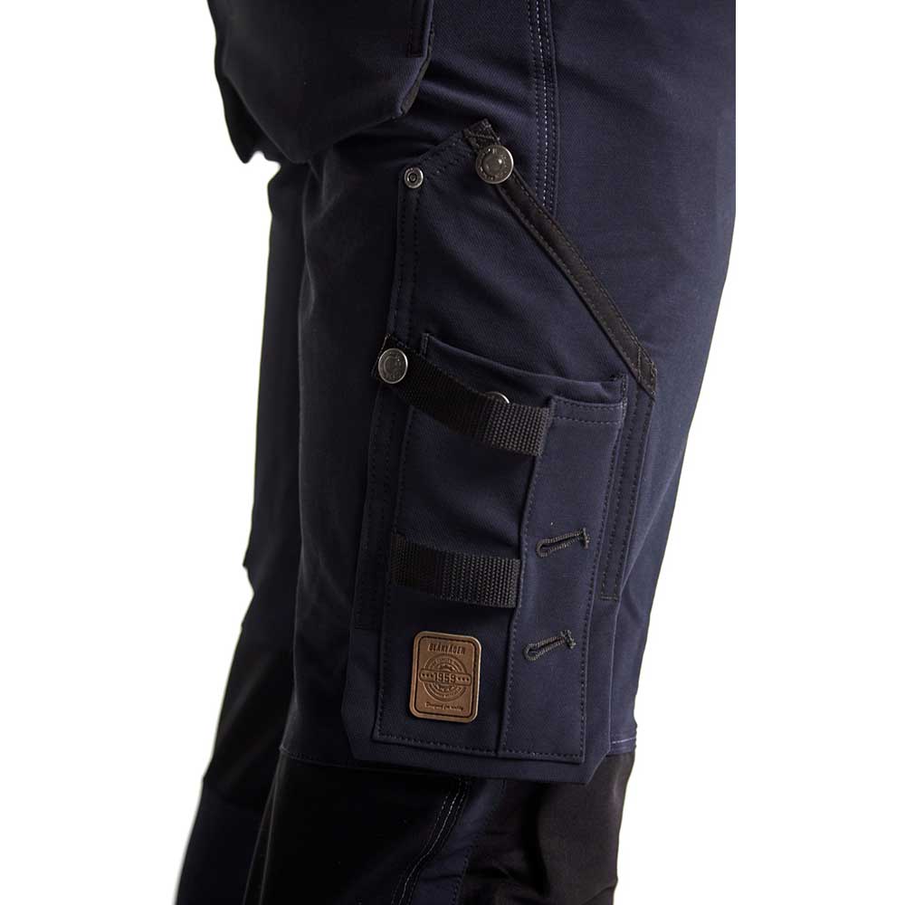 Hantverksbyxa X1900 stretch u spikfickor Mörk marinblå/Svart