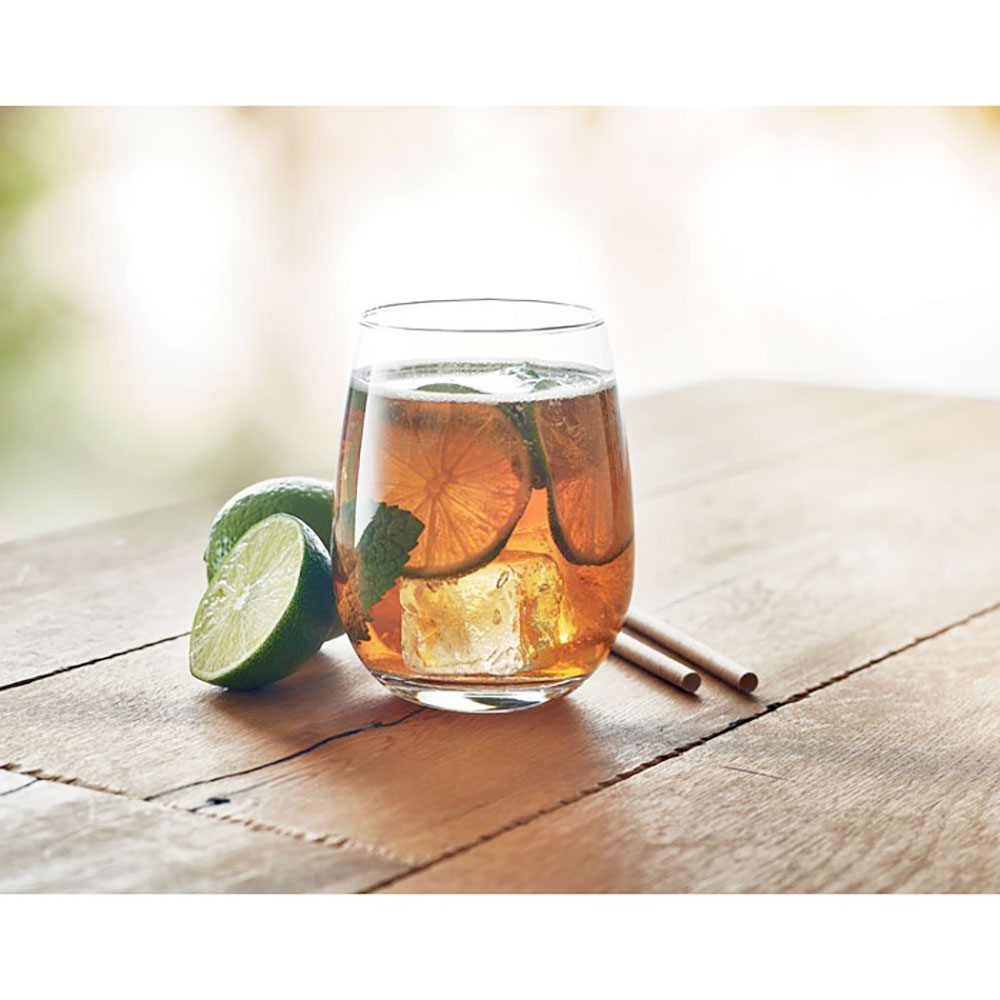 Vin/vatten glas utan fot i presentask transparent