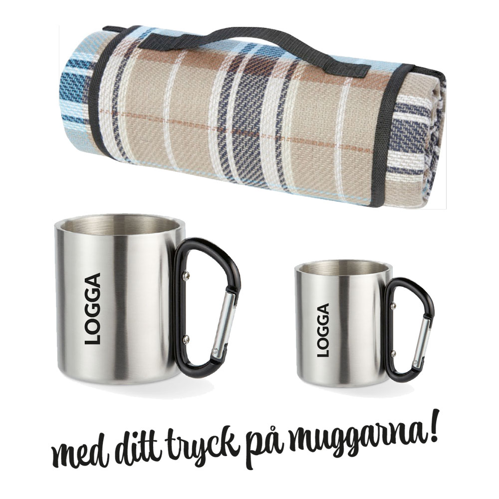 Picknickpläd med 2 stålmuggar